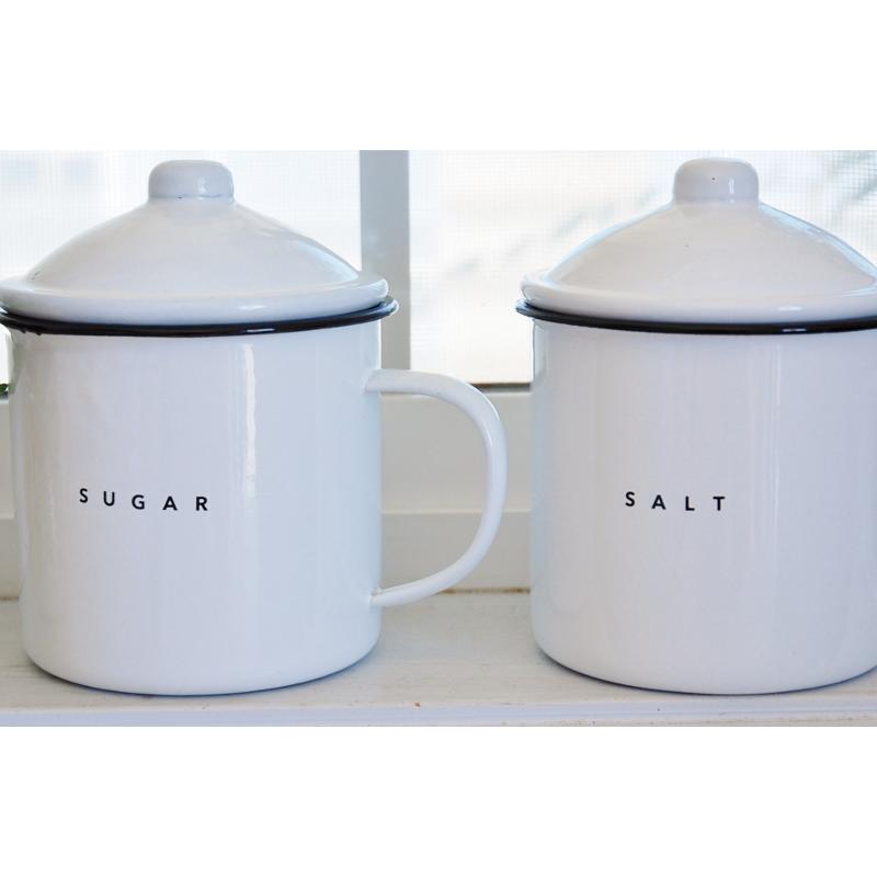 キャニスター2個セット 塩 砂糖 ソルト&シュガー ハンドルポット 白