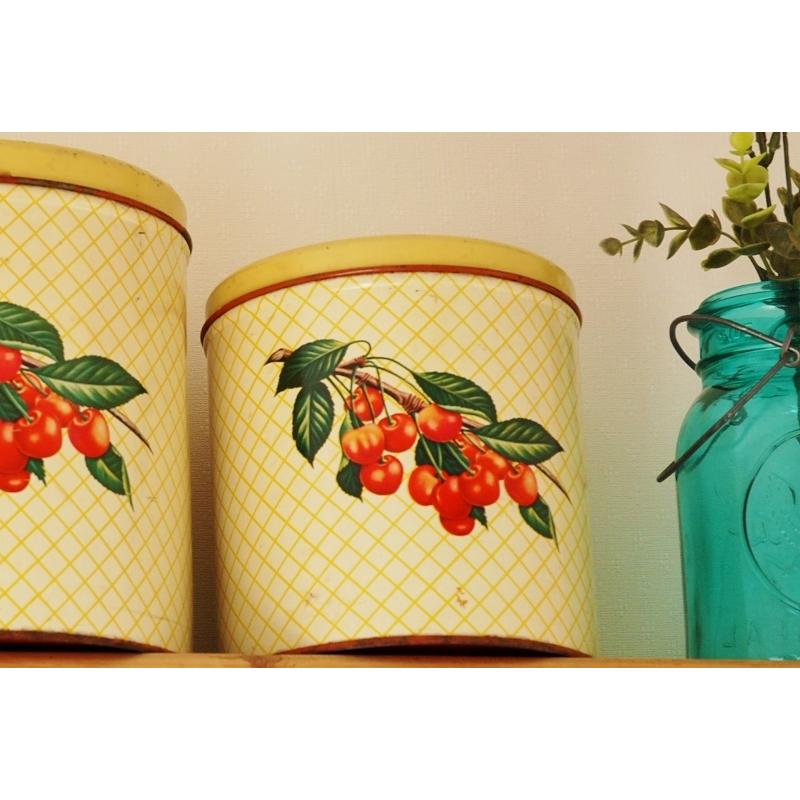 アンティーク缶 キャニスター缶 2個セット チェリー柄 アンティーク