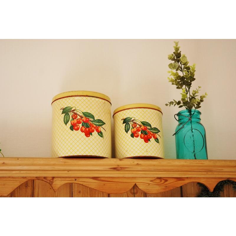 アンティーク缶 キャニスター缶 2個セット チェリー柄 アンティーク