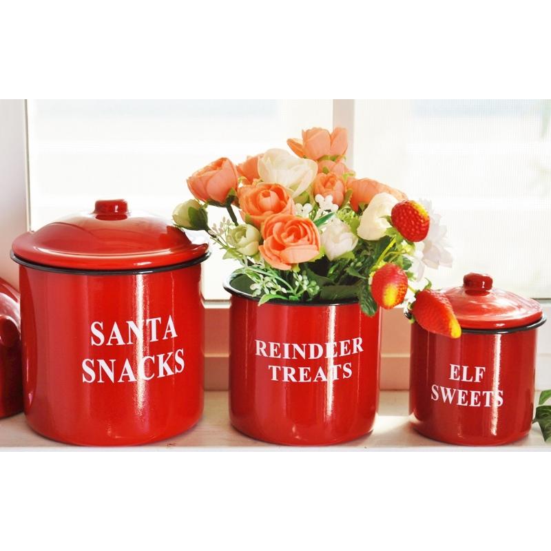 レッド・キャニスター3点セット レトロ アンティーク ホーロー 琺瑯