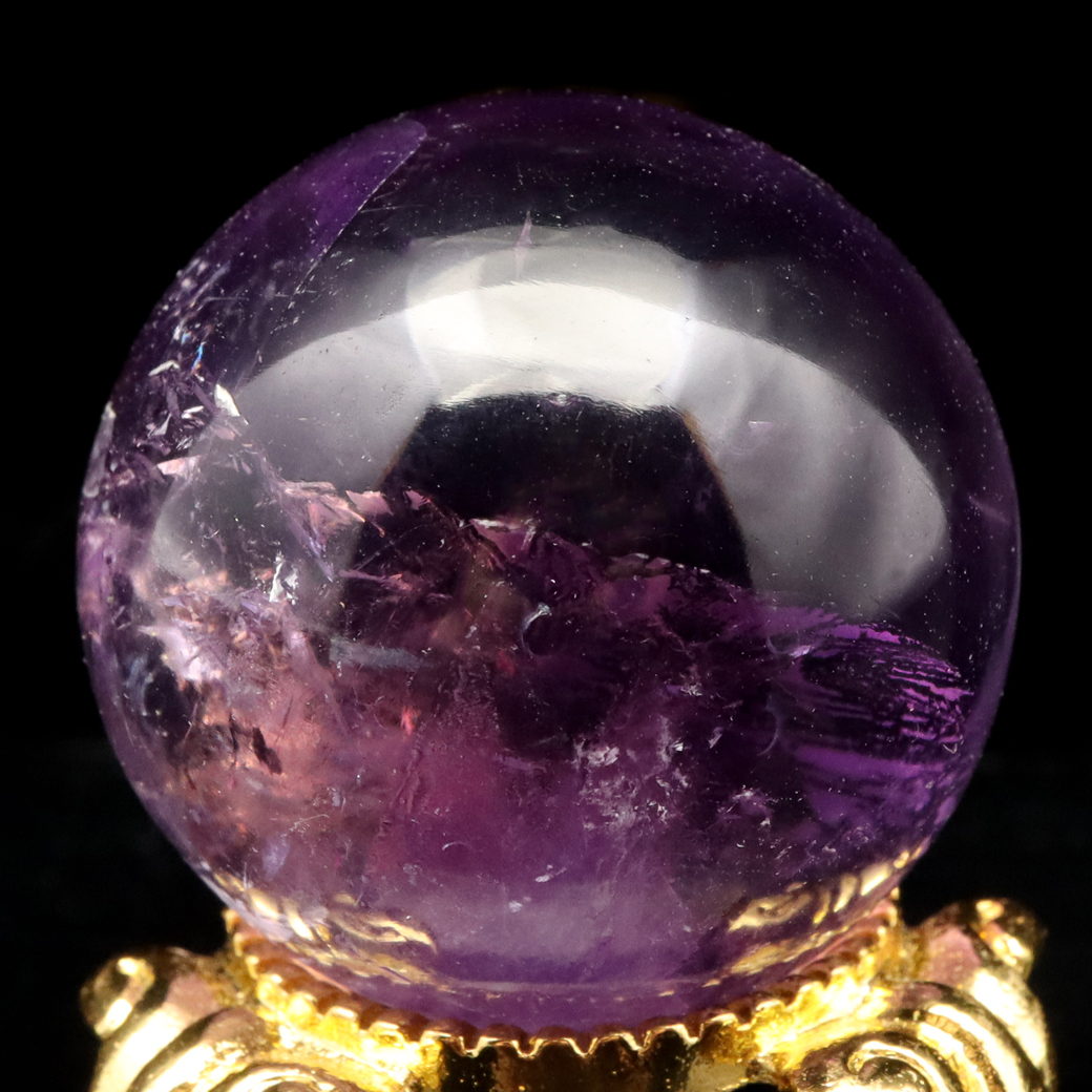 GOLD STONE アメジスト 紫水晶 丸玉 虹入り レインボー ブラジル
