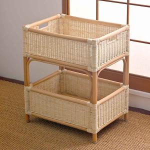 ラタン ランドリー 2段 バスケット 脱衣所 洗濯カゴ 籐 おしゃれ