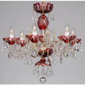 青 切子 シャンデリア CH-06GA-BLUE LED電球対応 6灯 高級 クリスタル