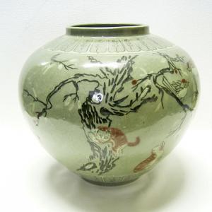 李朝 青花葡萄文白磁大壺 高さ52cm 韓国 美術 朝鮮 希少 花生 花瓶