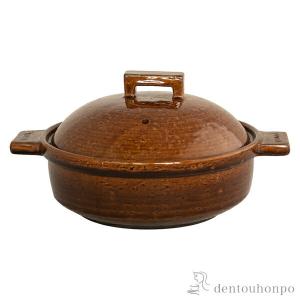 長谷園 旧商品 土鍋 大道正男 輪花つまみ浅型鍋 小 黒 ON-10 5号