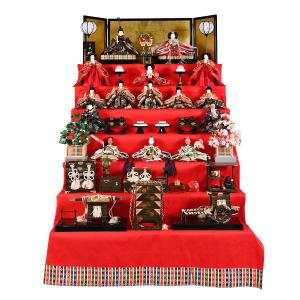 雛人形】【七段飾】七段飾万葉雛緋毛氈段：九番親王三五十三人揃伏見屋