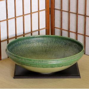 ポイント3倍]信楽焼 水盤 花器 13号 窯変 流し ソリ 丸 陶器 池坊 嵯峨