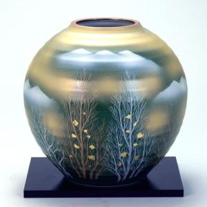 九谷焼 花瓶 金箔木立連山 6号 花台付 ( 名入れ有料 退職祝い 定年