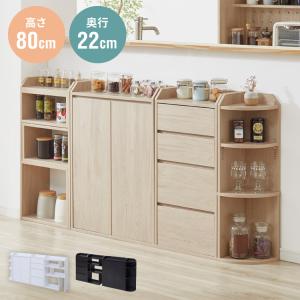 カウンター下収納 4点セット 薄型 ミニ キャビネット 両扉 付き