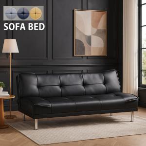 ソファベッド 3人掛け 折りたたみ 3WAY｜アームレス 合成皮革 脚付き