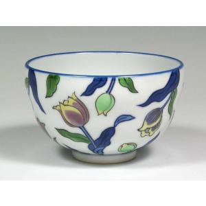 源右衛門窯 染錦チューリップ(赤) 飯碗 有田焼 ご飯茶碗 : 陶器たて石