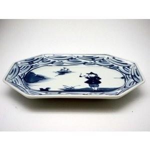 有田焼 しん窯 青花 長崎紋 八角長角皿 : 神楽坂のうつわ屋さん 陶柿園