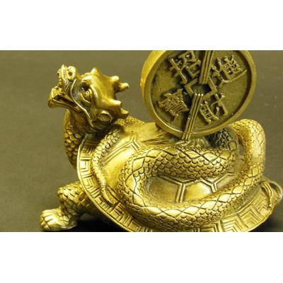 招財玄武 龍亀（ロングイ）とヘビ 銅製置物 風水開運 商売繁盛 繁栄