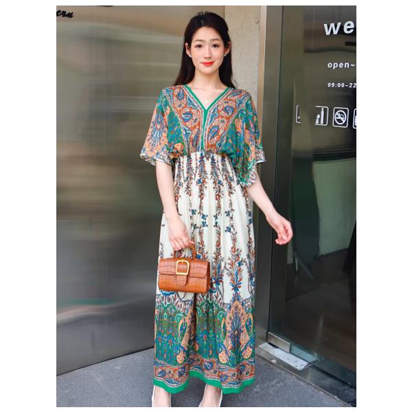 ワンピース リゾートワンピ ハワイアン マキシ丈 夏 半袖 総柄 花柄