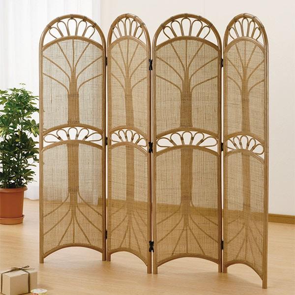 衝立 4連 ラタン パーテーション 籐家具 高さ150cm（ 衝立 間仕切り
