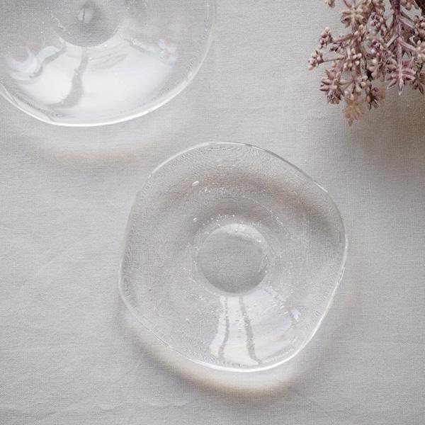 ガラス小皿 透明 丸皿 ミルキーウェイ φ9cm tonari 吹きガラス 手作り