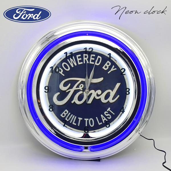 フォード ネオンクロック ホワイト ブルー FORD ロゴ ネオン NEON