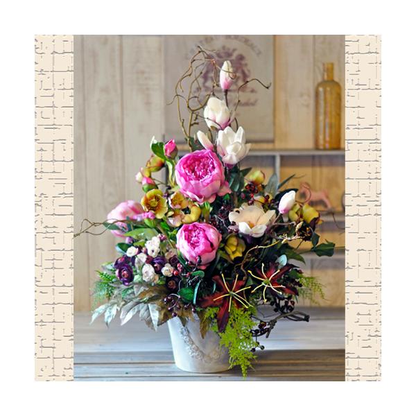 プレミアムフラワーアレンジ ゴールドベースに咲く豪華絢爛の和モダン