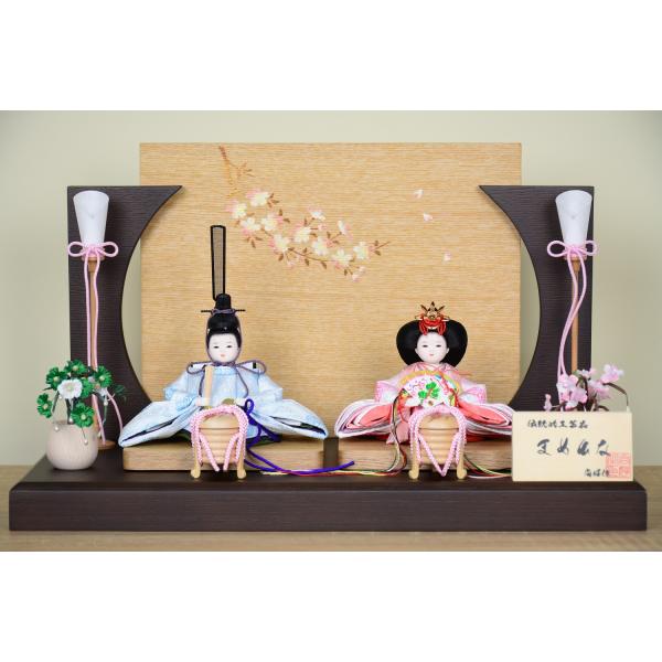 雛人形 美しい極小サイズ まめひな 艶やか金襴衣装着 さくら茶木目豆