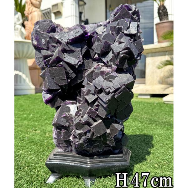 希少 特大 フローライト 蛍石 原石 H47cm 送料無料 台座付 ブラック