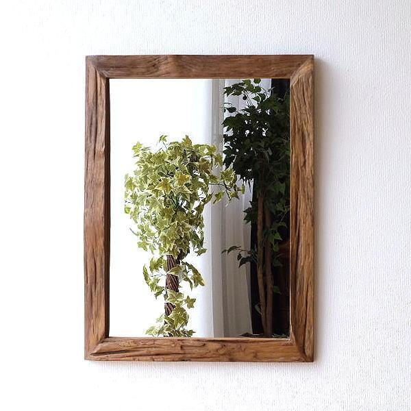 壁掛けミラー おしゃれ チーク 木製 古木 天然木 ウォールミラー