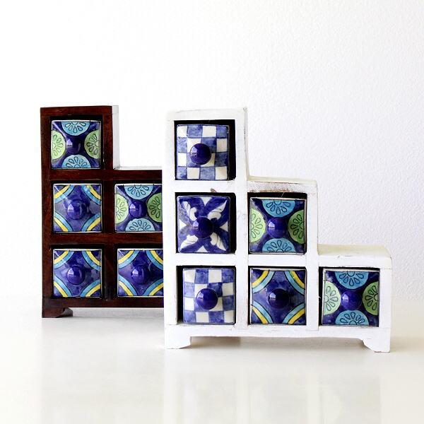 小物入れ 引き出し ミニチェスト 卓上 木製 陶器 アンティーク