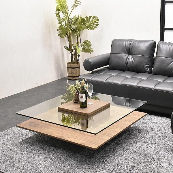 センターテーブル 幅100cm モダン 強化ガラス ウォールナット材