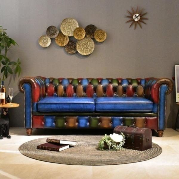 ソファ ソファー 3人掛け チェスターフィールド 革 本革 レザー 総革 3