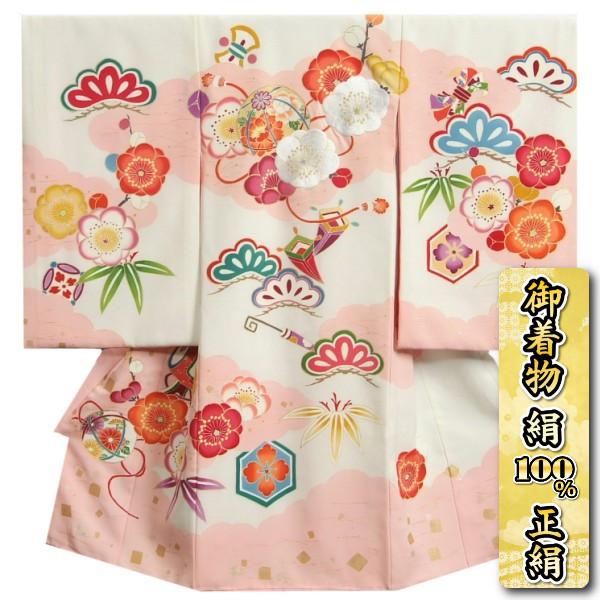 京美 お宮参り 着物 女の子 絹100％ 正絹 赤ちゃん 初着 白地 まり