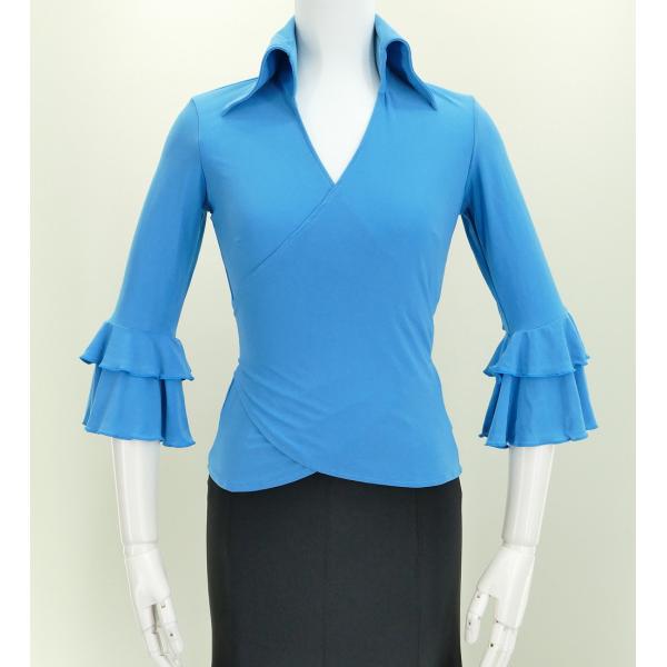 フラメンコ カシュクールブラウス ブルー フリーサイズ 1005 : emika