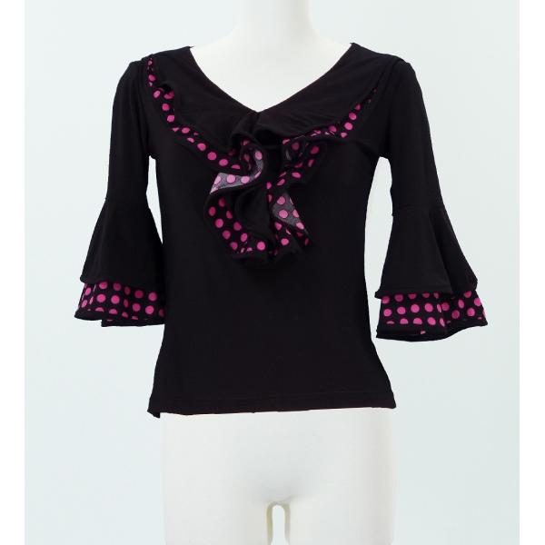 フラメンコ 水玉フリル ブラウス ピンク LLサイズ 884piLL : emika