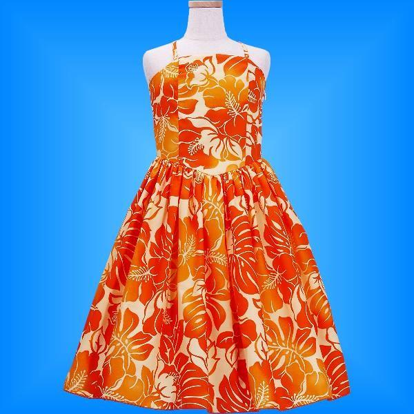 フラダンス ケイキ(ジュニア) ミディ丈 ムームードレス オレンジ 140