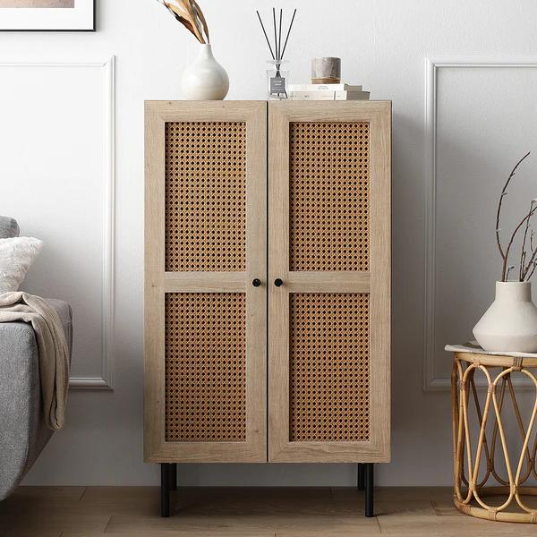 RASIK（ラシク） ラタン調扉 トール キャビネット 幅60cm（ナチュラル