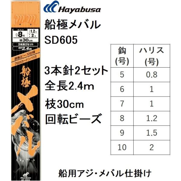 ハヤブサ/Hayabusa 船極メバル 3本鉤2セット SD605 5, 6, 7, 8, 9, 10