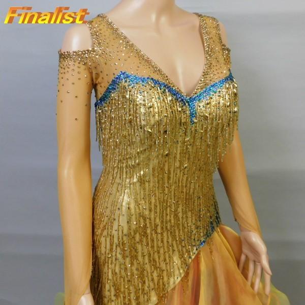 社交ダンス 中古ラテンドレス ヤナギダ製 ゴールド竹ビーズ : 社交