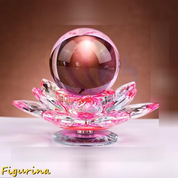 水晶玉 水晶球 80mm 蓮の花 蓮花台座付き 回転可能 k9クリスタル 置物