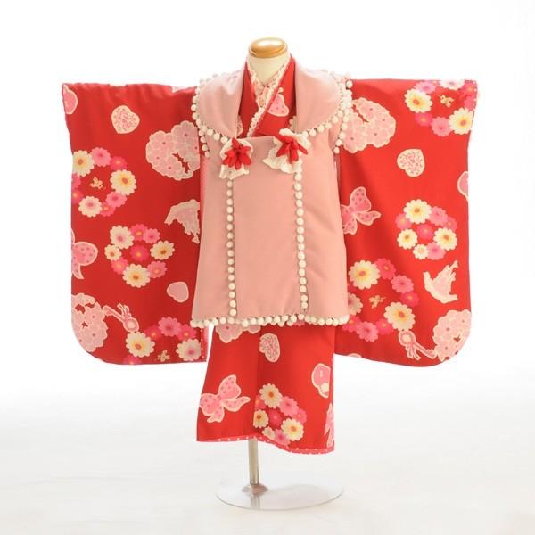 七五三 女の子 着物 レンタル 3歳 被布 SEIKO 赤シンデレラ城（松田