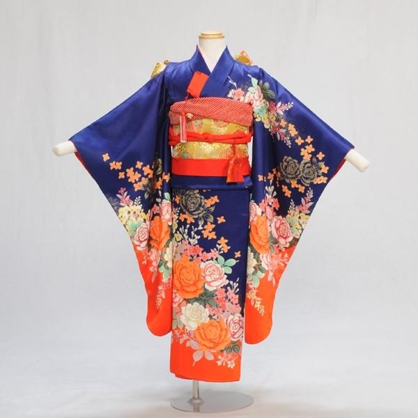 七五三 レンタル 7歳 女の子 紺ばらの花《身長》120cm前後☆簡単な