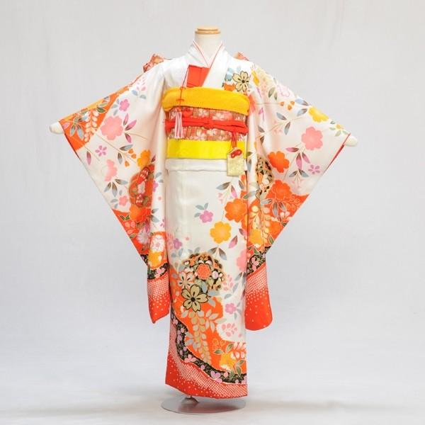 七五三 レンタル 7歳 女の子 白地かのこ辻が花《身長》120cm前後☆簡単