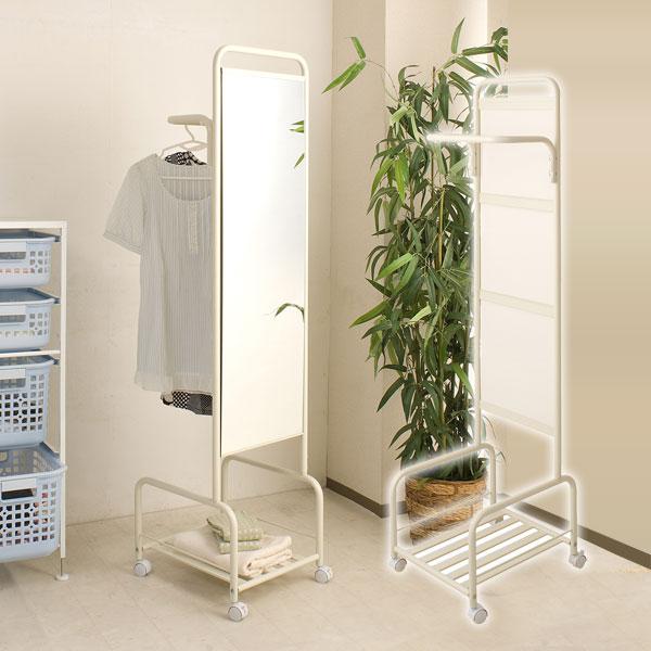スタンドミラー ハンガーラック キャスター ハンガー 日本製 姿見 移動