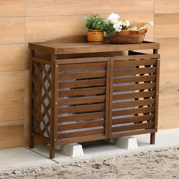 室外機カバー ライトブラウン 木製 YB-04-N001LBR 逆ルーバー エアコン