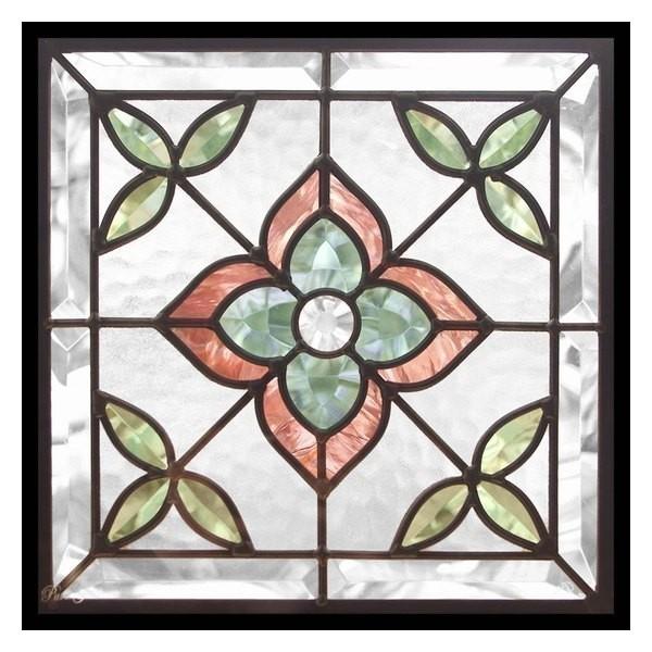ステンドグラス (SH-E16) 300×300×18mm デザイン 花 ピュアグラス （約