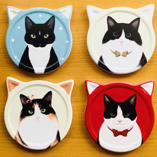 コースター A ねこ ネコ 猫柄 おしゃれ かわいい 4枚セット にゃんこ
