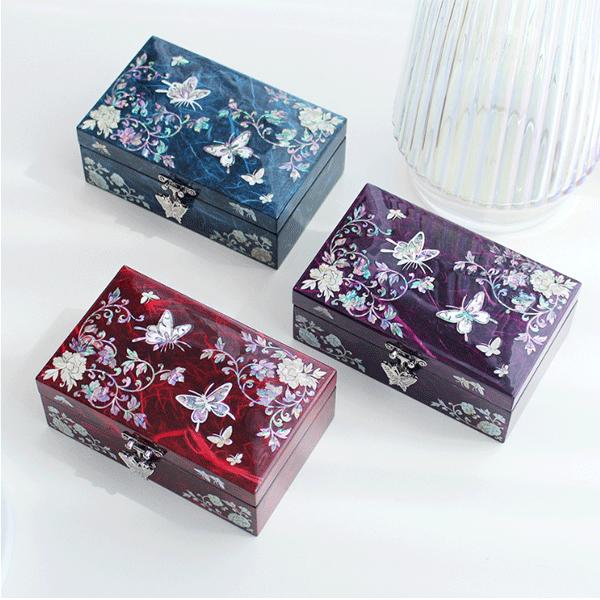 韓国螺鈿 螺鈿漆器 螺鈿 高級 宝石箱 花 蝶 ジュエリーボックス 16cm
