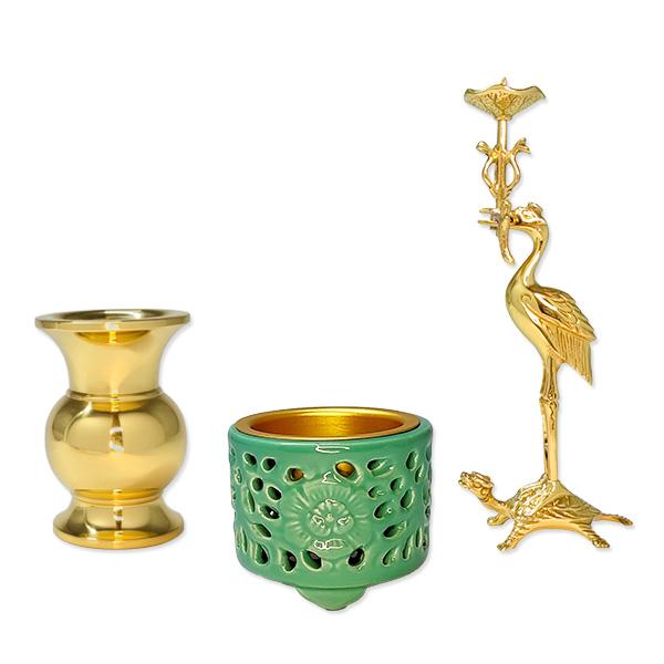 真宗大谷派 お東 極上ミニ 三具足 真鍮製 磨きフッ素加工「上彫」2.3