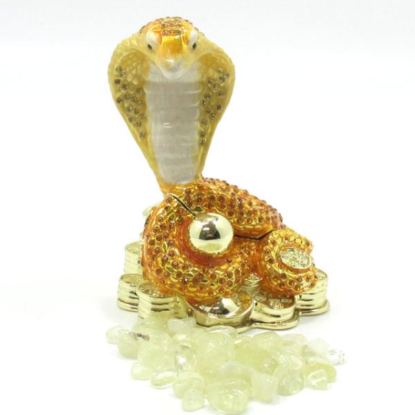 風水 蛇 へび 置物 金の蛇 シトリン 黄水晶 さざれ付き 巳 龍の化身