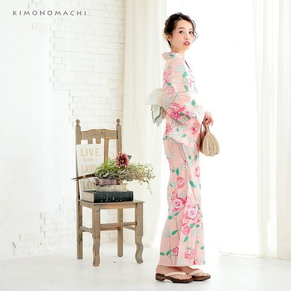KIMONOMACHI 浴衣 レディース セット 2点セット「 ピンク 薔薇+ 白