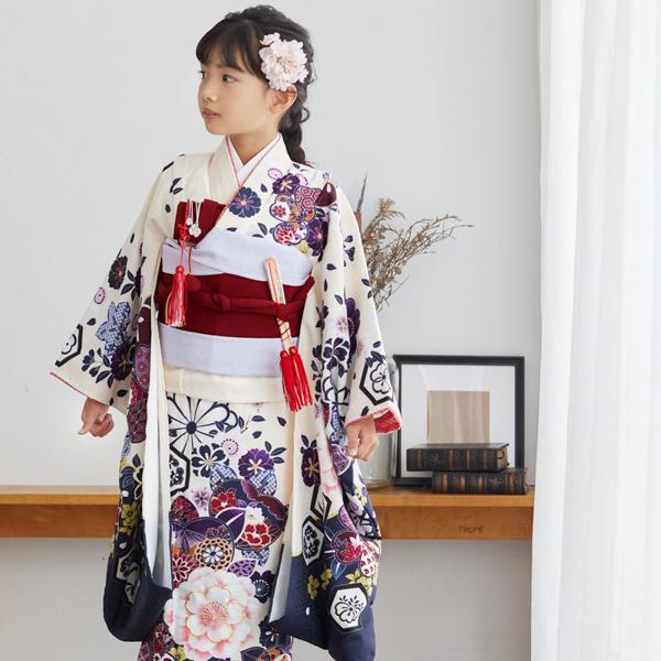 七五三 着物 7歳向け 箱迫セット 「ワインレッド無地」 子供着物