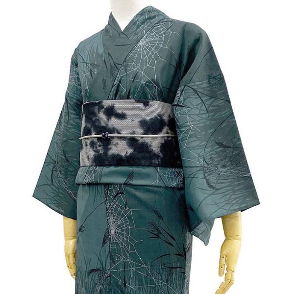 撫松庵 ススキと蜘蛛の巣 濃グリーン グレー 深緑 セオアルファ 昆虫