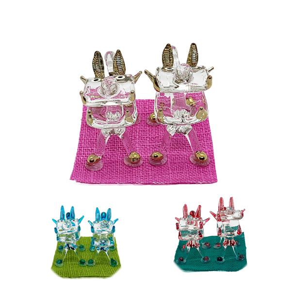 沖縄土産 シーサー 置物 玄関 ペア ミニ ガラスシーサー : 琉球ガラス